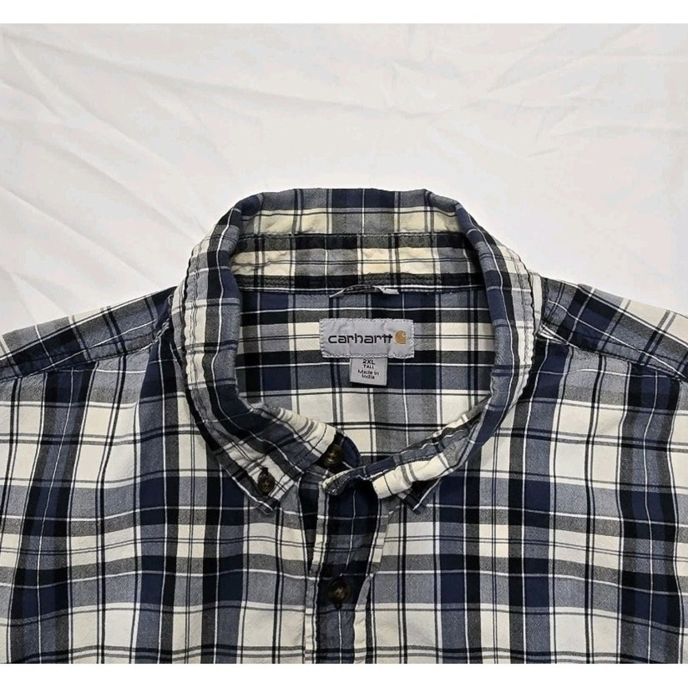 Carhartt Size 2XL Blue Plaid SS Button Down Relaxed Fit Shirt Pockets Comfort - Picture 7 of 13